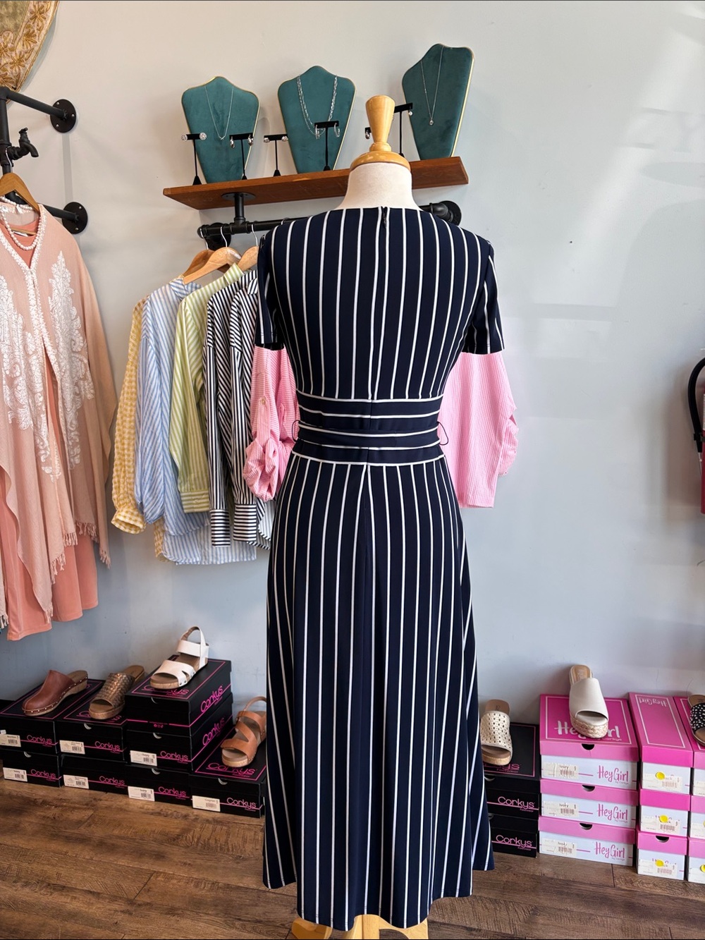 Lauren Ralph Lauren Navy Stripe Midi Dress - Picture 2 of 8